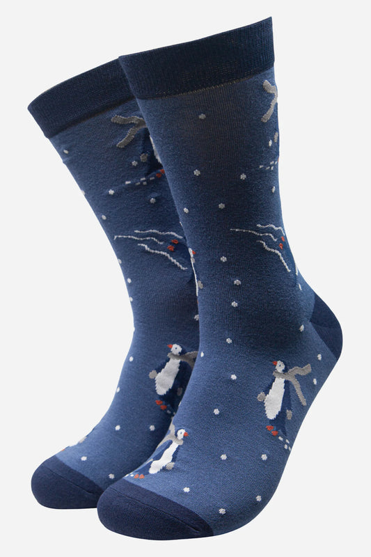 Mens Bamboo Socks - Skating Penguin