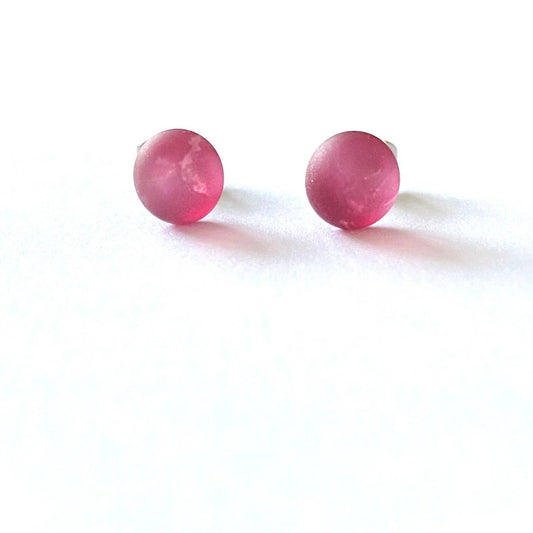 Handmade Cranberry Pink Frosted Glass Stud Earrings