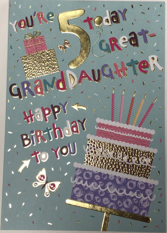 Great Granddaughter 5th Birthday Card - Words 'n' Wishes