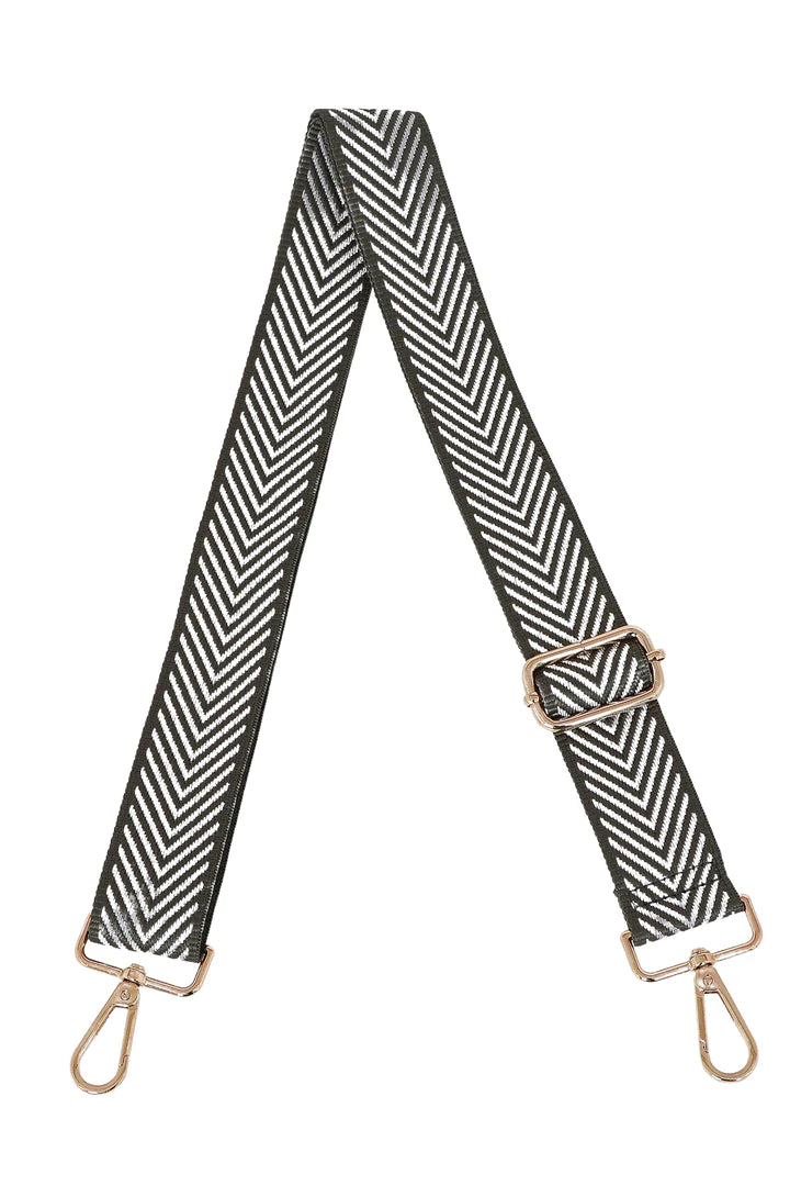 Black Bag Strap with Metallic Chevron (Gold Hardware)