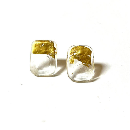 Freeform Rectangular Stud Earrings, Recycled Whisky Bottle and Gold