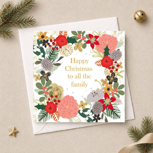 All The Family Christmas Card - Floral Pinecone Wreath