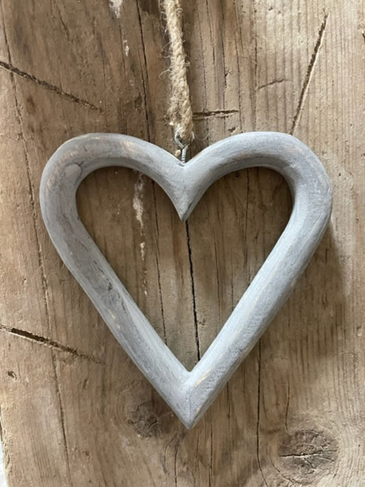 Carved Wood Open Heart Antique Grey