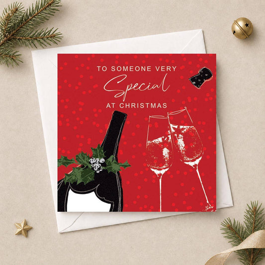 Someone Special Christmas Card - Champagne Bottle & Glasses