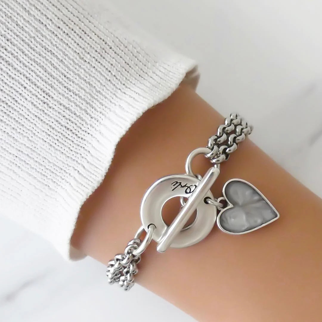 Orli Double Chain Marble Heart Bracelet