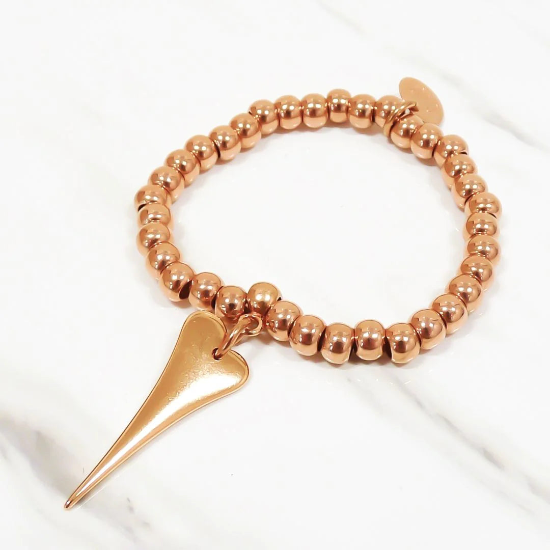 Orli Heart Pointed heart beads bracelet, Rose Gold