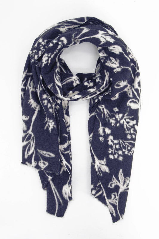 Minnie Midweight Scarf - Navy Blue, Vintage Floral - One-size