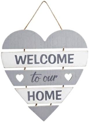 'Welcome To Our Home' Grey and White Slatted Hanging Sign Plaque