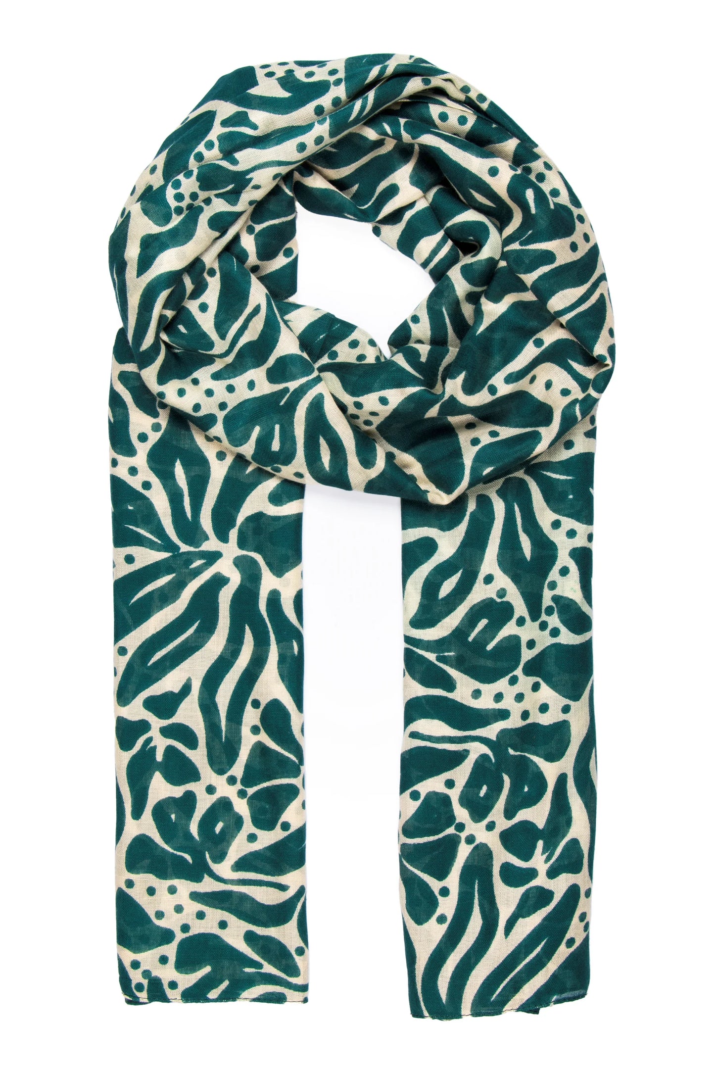 Allie Lightweight Scarf - Green/Cream, Floral - One-size