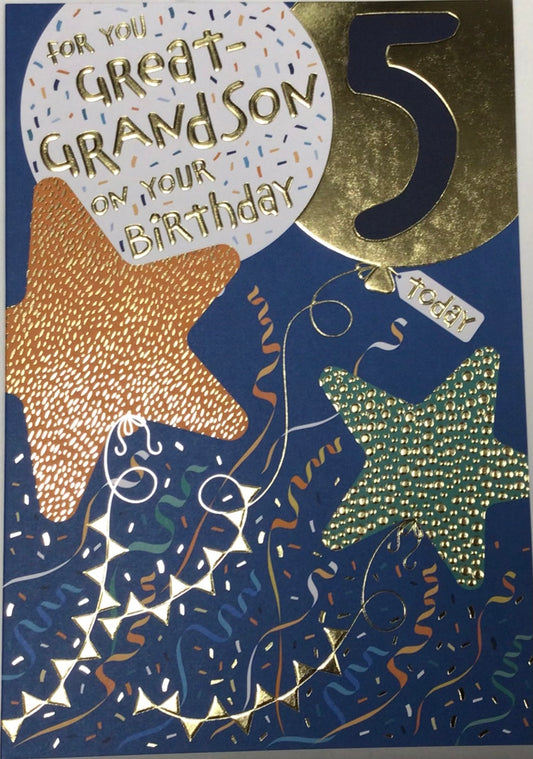Great Grandson 5th Birthday Card - Words 'n' Wishes
