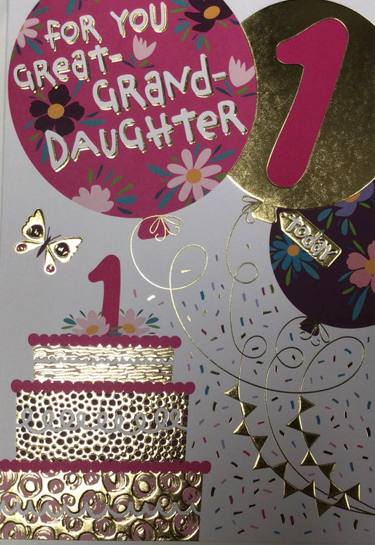 Great Granddaughter 1st Birthday Card - Words 'n' Wishes