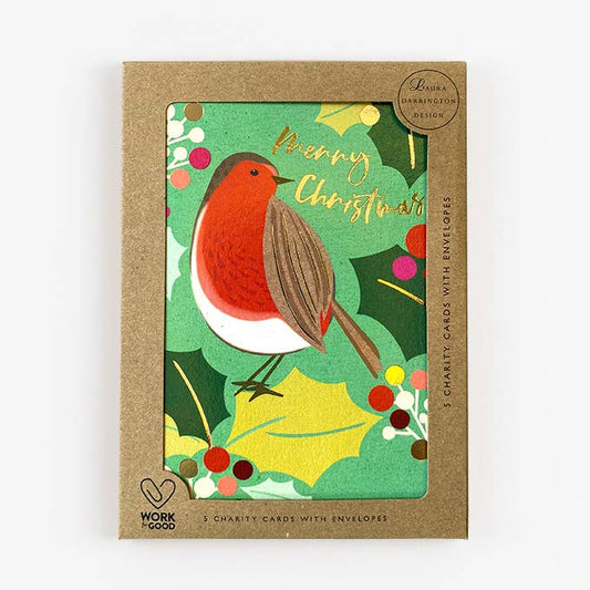 Christmas Card Pack x 5 Cards - Robins - Festive Pack