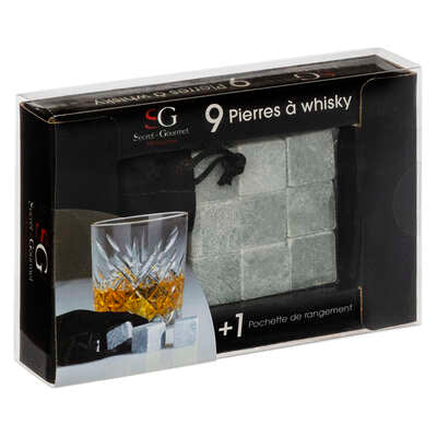 Premium Whisky Stones Set - 9 Chilling Rocks with Storage Bags - Non-Diluting Drink Coolers for Whisky, Bourbon & Cocktails