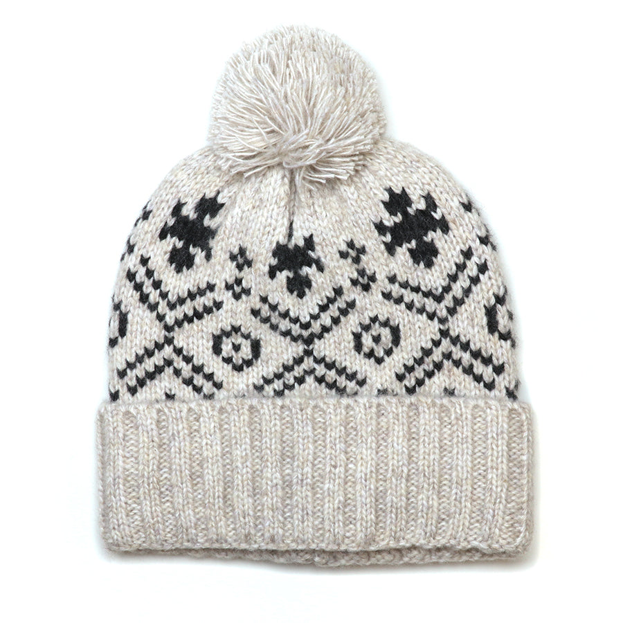Lars ecru and black pattern recycled blend knit men's bobble hat