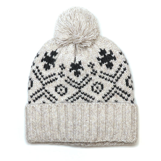 Lars ecru and black pattern recycled blend knit men's bobble hat