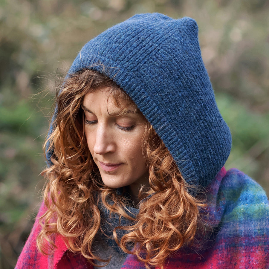 Hermione denim cosy hood/bonnet