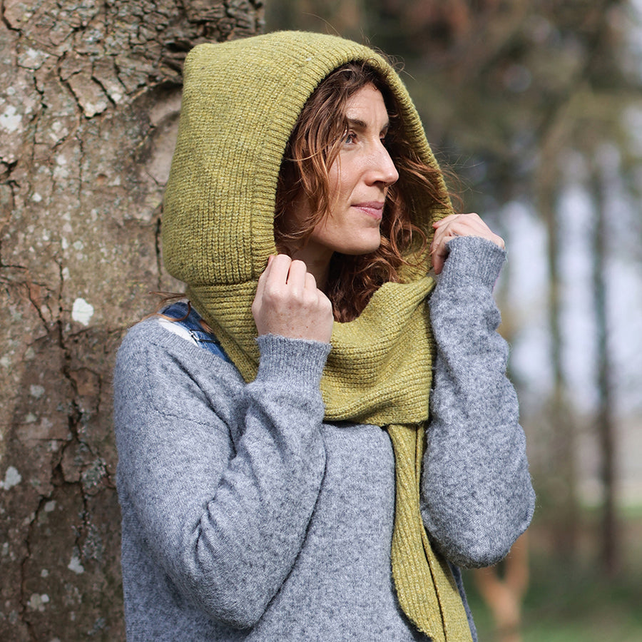 Hermione chartreuse cosy hood/bonnet
