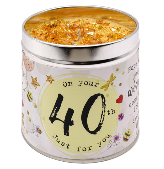 Happy 40th Birthday Scented Candle - Best Kept Secrets. Available at Sweet P, Burnside, Glasgow