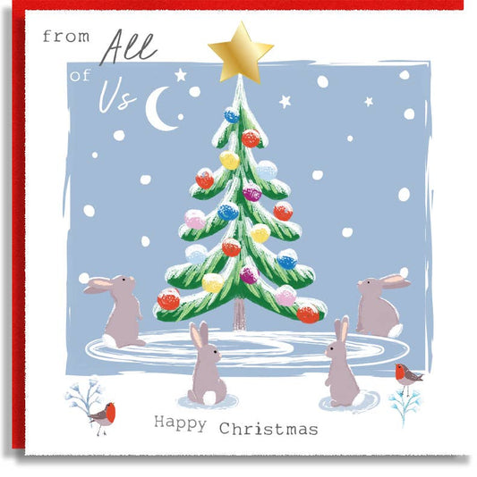 All of Us Christmas Tree Bunnies Robins Foil Card