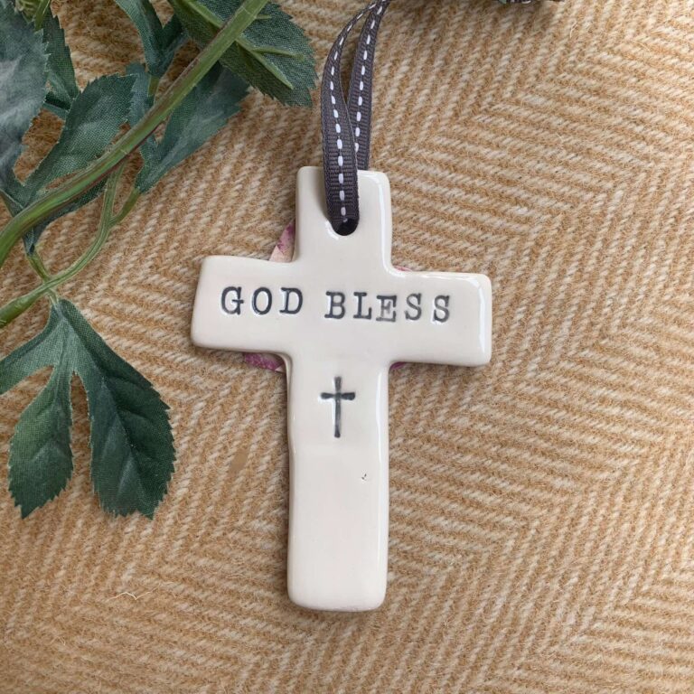 Handmade Hanging Ceramic Cross God Bless