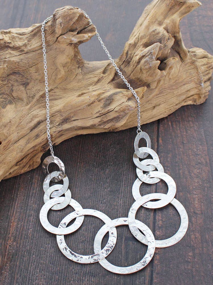 Silver Plated Beaten Ring Necklace