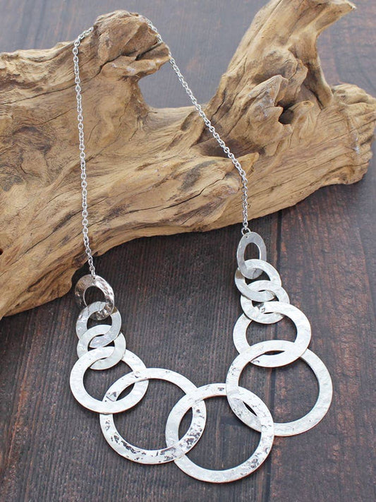 Silver Plated Beaten Ring Necklace