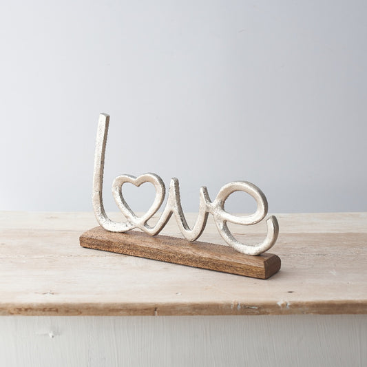 Aluminium Love Ornament with Wooden Base