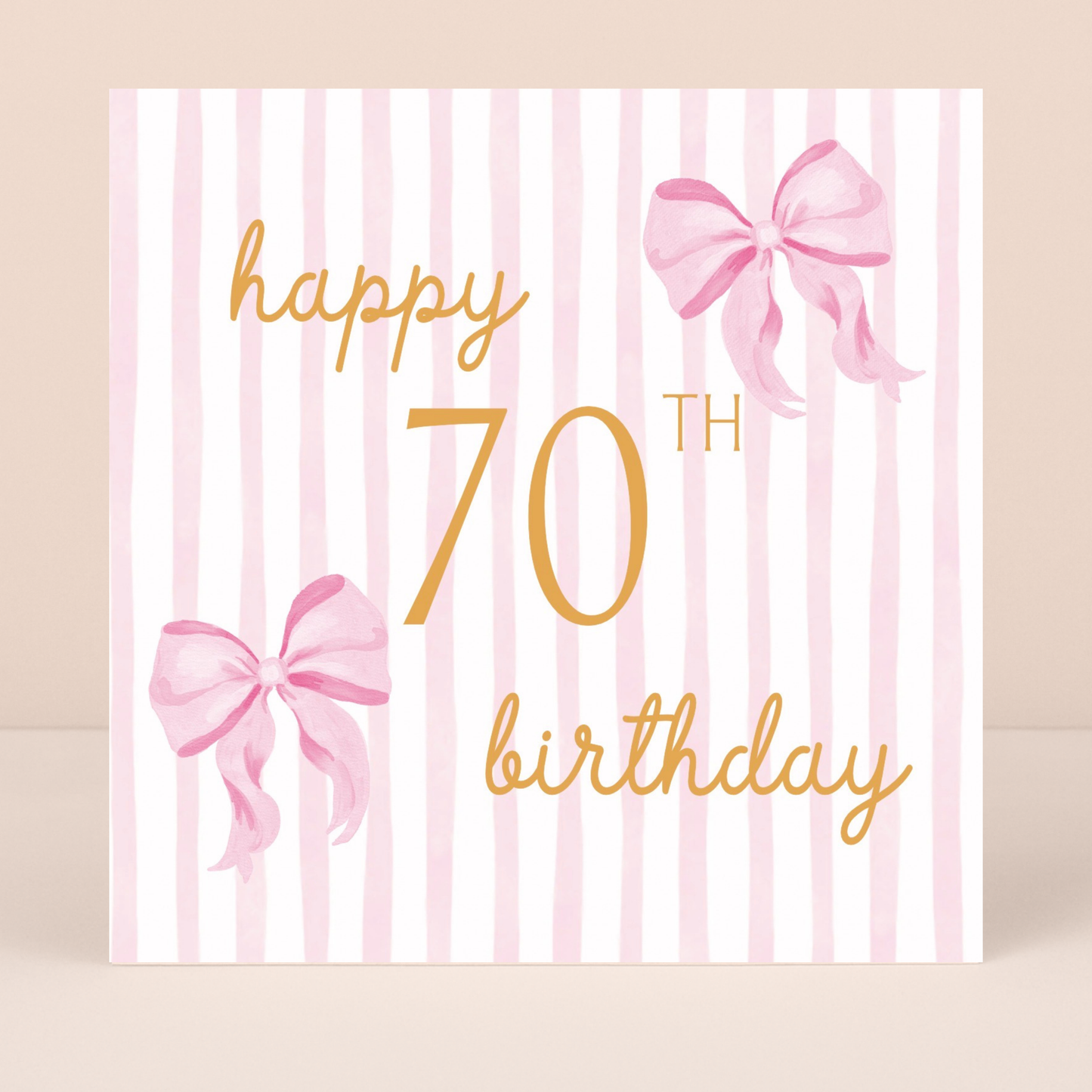 Beauregarde Bow 70th Birthday Pink Stripe Card