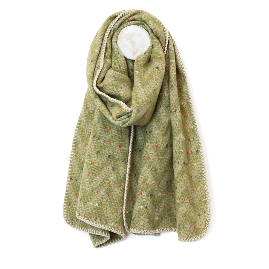 Tara pistachio mix chevron weave stitch detail triangle scarf