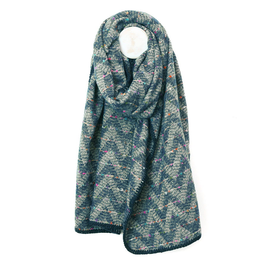 Tara teal mix chevron weave stitch detail triangle scarf