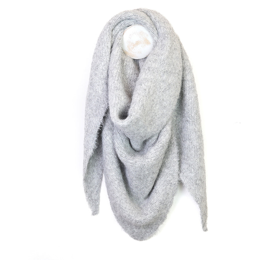 Ashleigh pale grey marl chunky knit triangle scarf