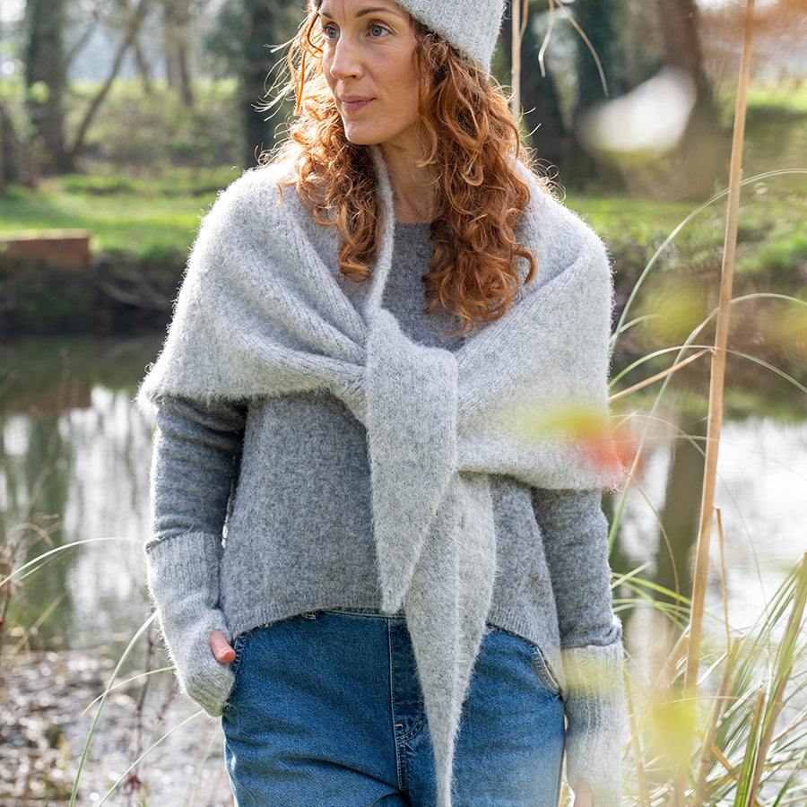 Ashleigh pale grey marl chunky knit triangle scarf