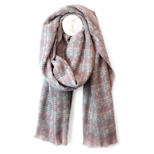 Mia pastel pink and blue mix check weave scarf with sequins