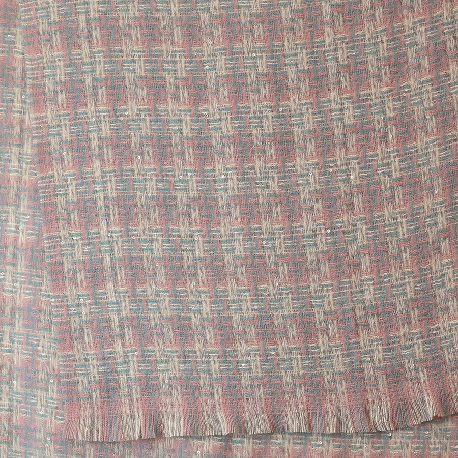 Mia pastel pink and blue mix check weave scarf with sequins