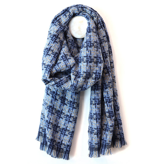 Mia navy blue mix check weave scarf with sequins