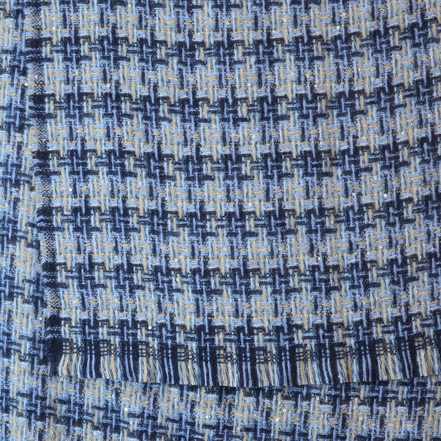 Mia navy blue mix check weave scarf with sequins