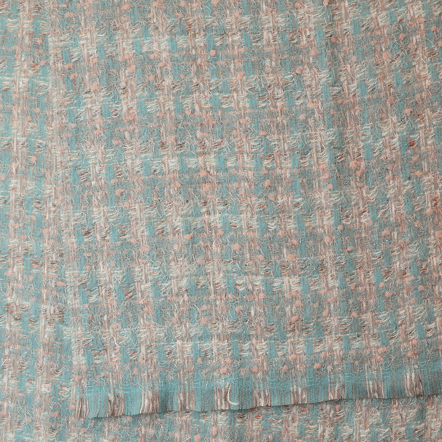 Sienna duck egg and salmon pink check weave scarf with metallic thread