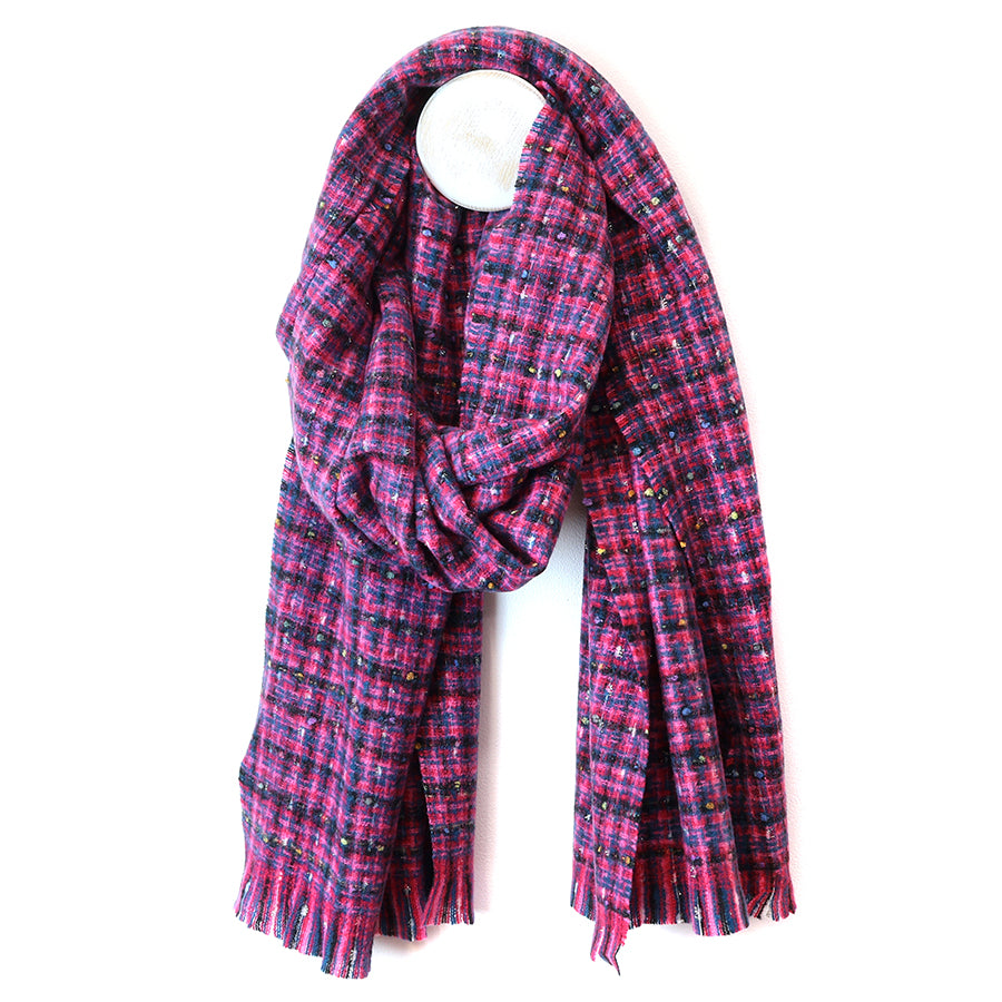 Chelsea vibrant pink mix check weave scarf with metallic thread