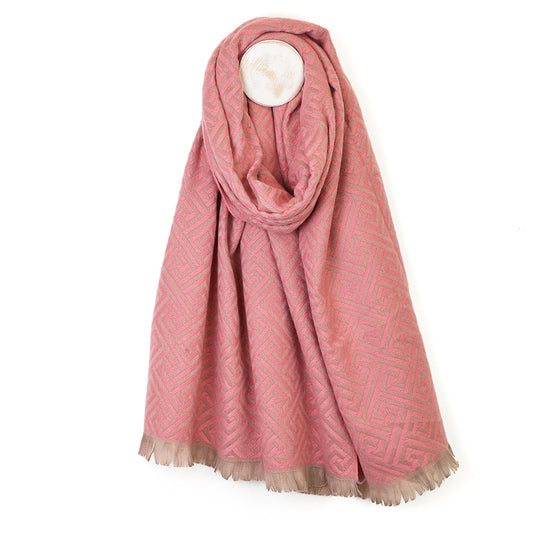 Frankie pink reversible geometric weave scarf