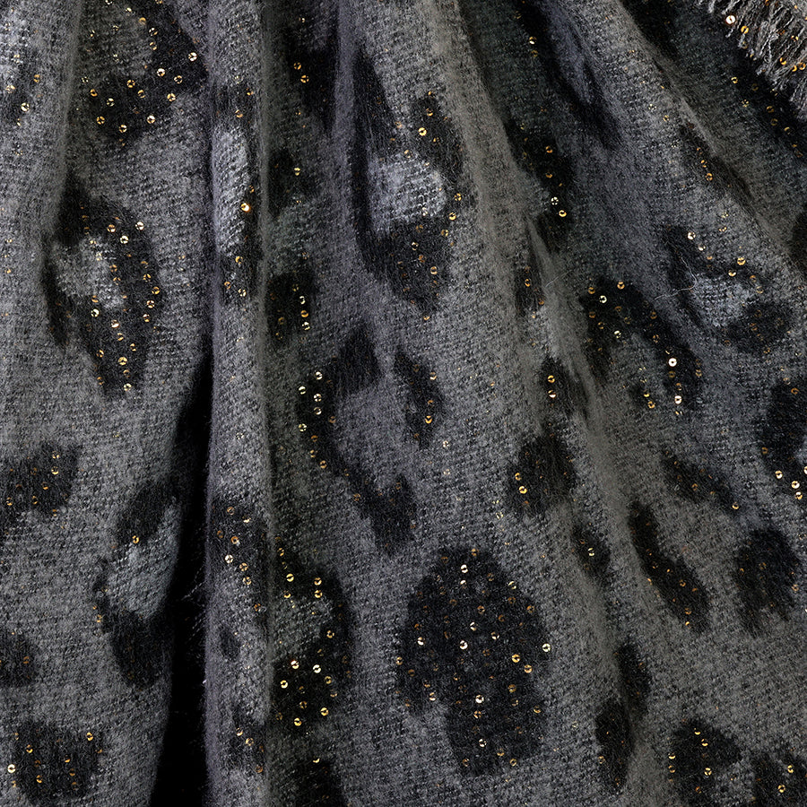 Lottie grey mix animal print sequin scarf with frayed edges