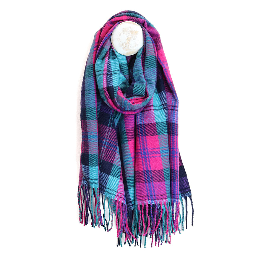 Esme electric blue and pink classic tartan check scarf