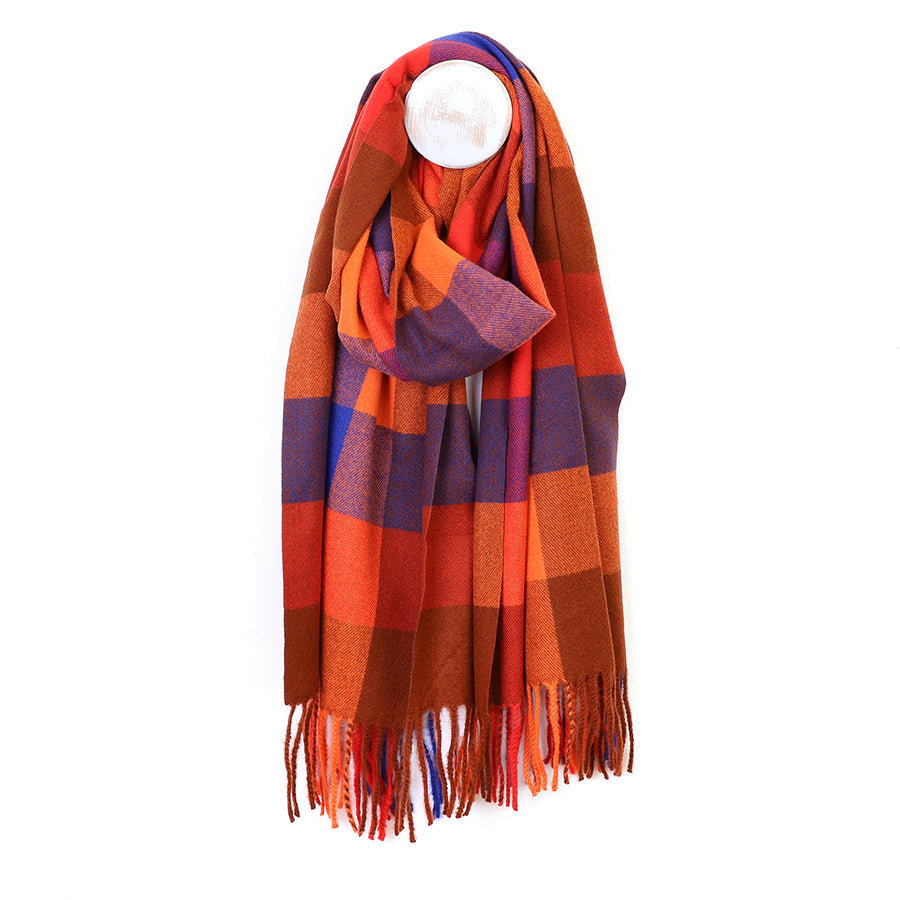 Esme orange and blue mix check scarf