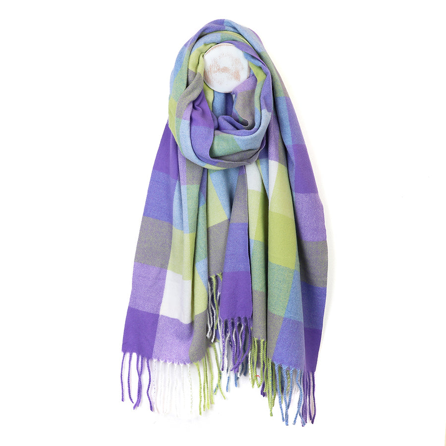 Esme lime and blue mix check scarf