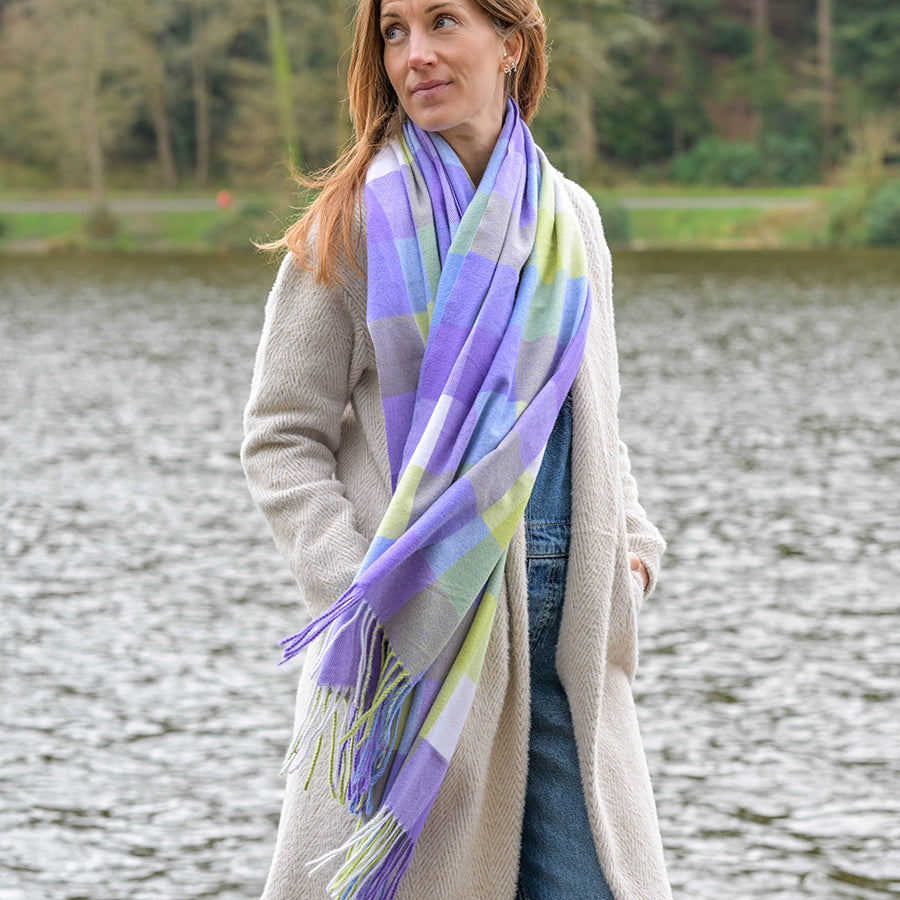 Esme lime and blue mix check scarf