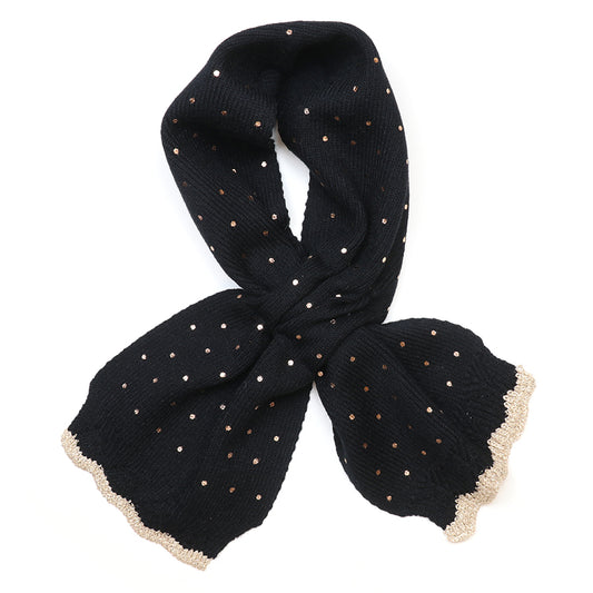 Yasmin black metallic spot knit pull through scarf