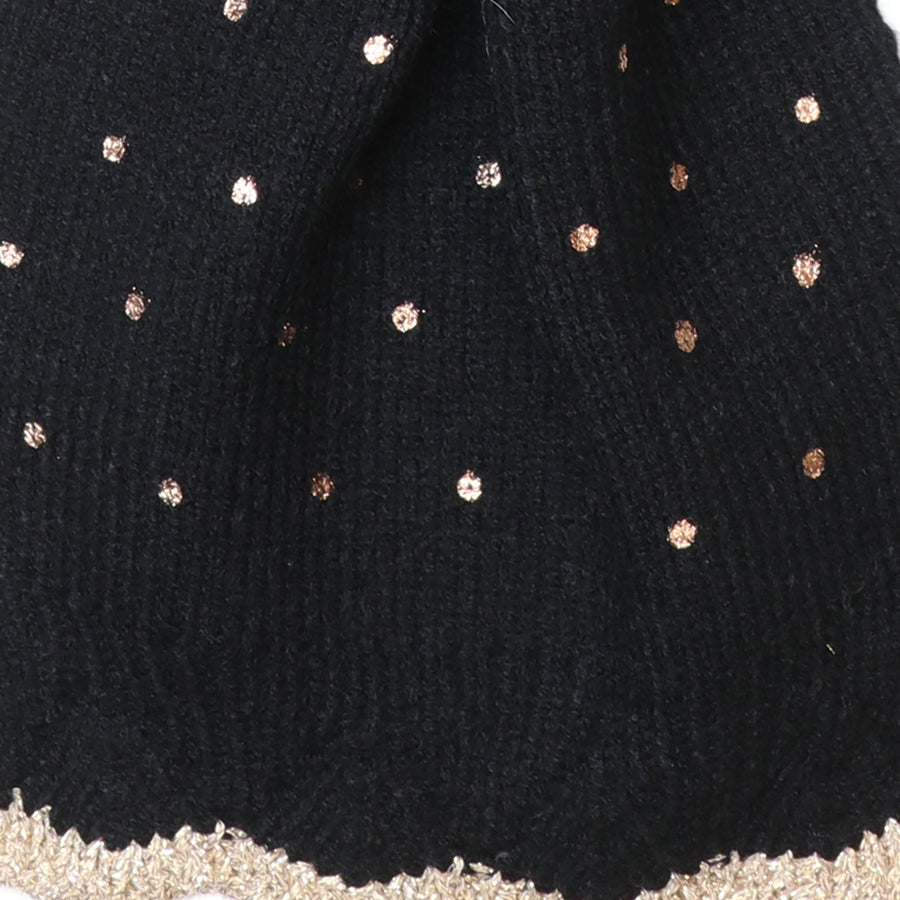 Yasmin black metallic spot knit pull through scarf