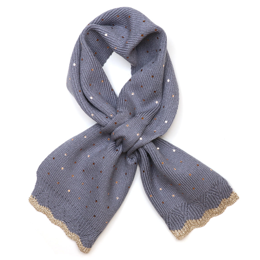 Yasmin dusty blue metallic spot knit pull through scarf