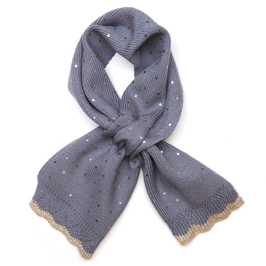 Yasmin dusty blue metallic spot knit pull through scarf