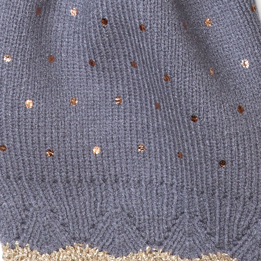 Yasmin dusty blue metallic spot knit pull through scarf