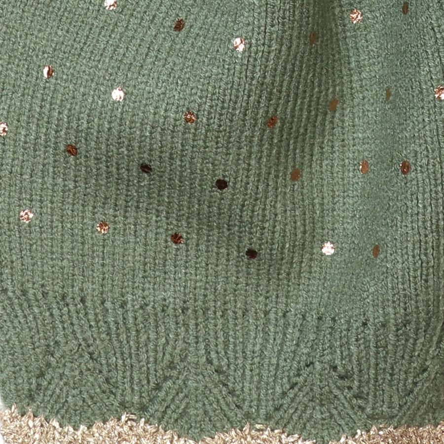 Yasmin sage green metallic spot knit pull through scarf